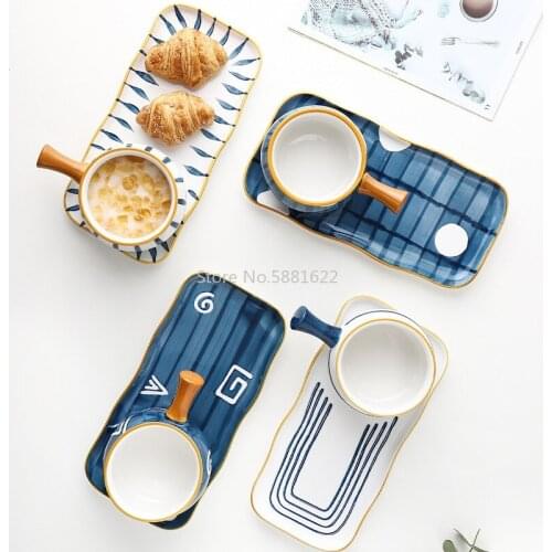 Ceramic Japanese Breakfast Milk Pot, Underglaze Color Baking Dish, Soup Pot Set, Cereal with Handle, Baked Rice Bowl, Tableware