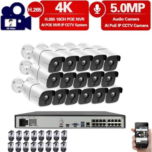4K 16 Channel POE NVR Kit Outdoor Waterproof CCTV Camera Security System Kit 5MP POE IP Video Surveillance Camera System Set 8CH