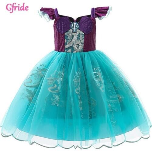 Girls Mermaid Cosplay Costume Ruffle Sleeve For Kids Make up Party Clothing Halloween Dress up Outfit childrens Christmas