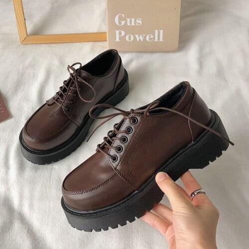 Small Leather Vintage Shoes Women 2021 autumn Comfortable Lace Up Platform Oxford Loafers Casual College Student Shoes