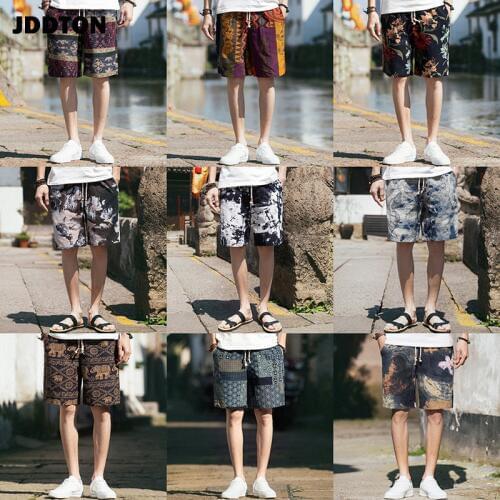 JDDTON Mens Harem Summer Sweat Shorts Hip Hop Casual Pants Traditional Knee Length Retro Loose Streetwear Sweatpant Male JE046