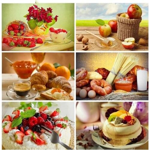 5D Diy Paint Fruit Bread Cake Diamond Embroidery Accessories Kitchen Cafe Decoration Jewel Cross Stitch Arts and Crafts Kit