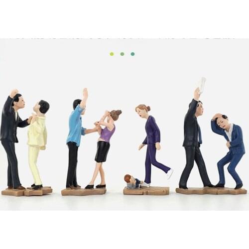 Resin Psychological sand table sand set decompression toy ornament conflict kick child domestic violence fight 4pcs/set