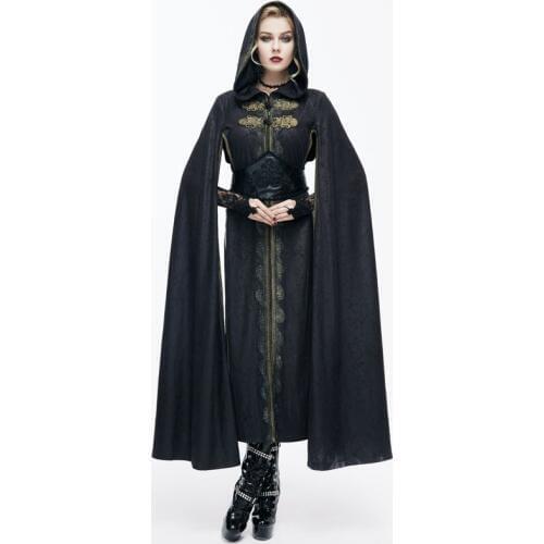 Devil Fashion Noble Palace Wind Retro Steampunk Cape Coats Gothic Black Casual Hooded Long Sleeves Embroidery Cloak Trench