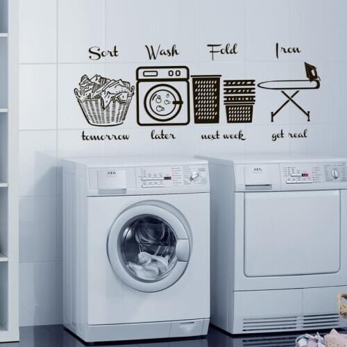 Laundry Room Wall Decal,Laundry Wall Signs,sort , Wash Fold Iron Quotes Room Decoration Mural, Glass Door Decal E833