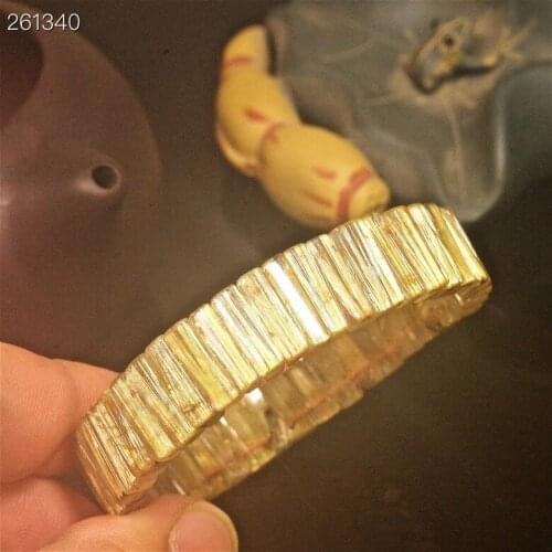 From Brazil Natural Gold Rutilated Quartz Bracelet Titanium 14*5mm Clear Rectangle Beads Luxury Bracelet Bangle AAAAAA