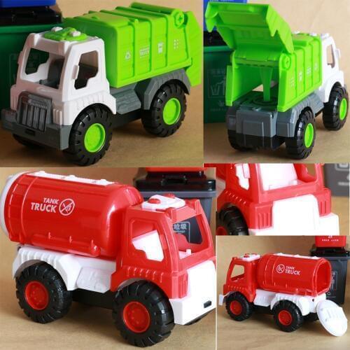 New Cleaning Garbage Sanitation Truck inertia Engineering Transport Vehicle Van Educational Plastic Figure Model Toys Gift