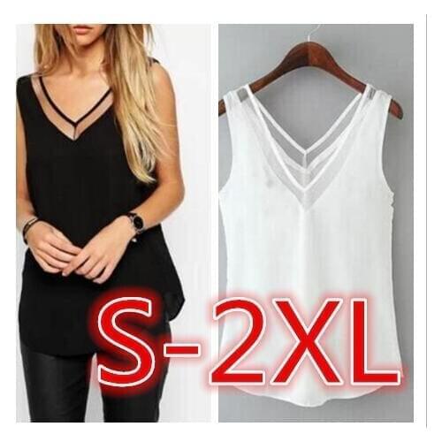 New Arrival Plus Size 2021 Summer Fashion Sleeveless Cross V Neck Sexy Casual Chiffon T Shirt Women Tops S-XXL