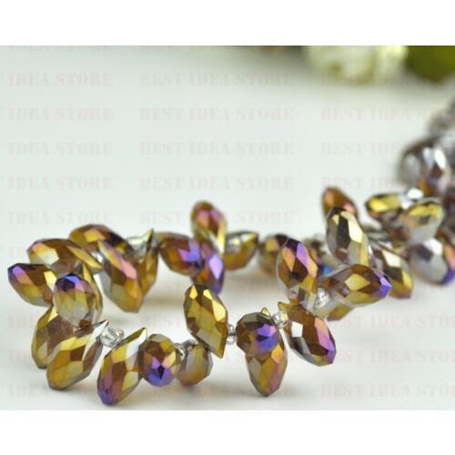 Sale Price!100pcs 6mm x 12mm Gold Purple Plating Briolette Pendants Waterdrop Crystal Glass Jewelry Loose Teardrop Beads DIY