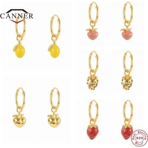 CANNER Real 925 Sterling Silver Apple Lemon Avocado Fruits Pendant Piercing Drop Earrings for Women Dangle Earings Fine Jewelry