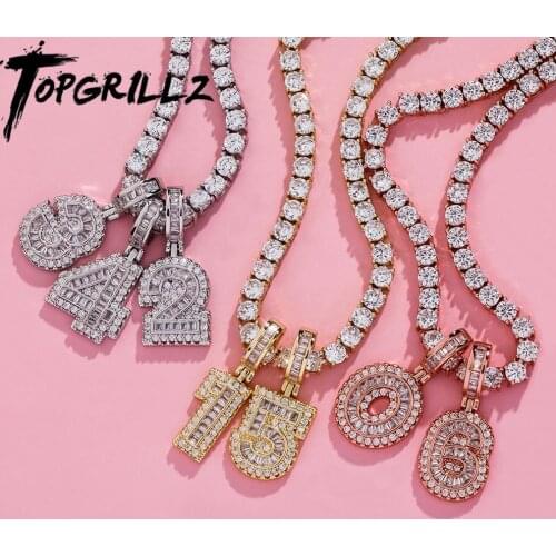 TOPGRILLZ 0-9 New square Digital Pendant Iced Out Micro Cubic Zirconia Pendant Hip Hop Pendant Necklace For Gift