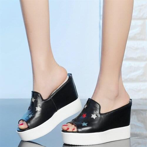 Platform Pumps Shoes Women Genuine Leather Wedges High Heel Sports Gladiator Sandals Female Summer Open Toe Fashion Sneakers