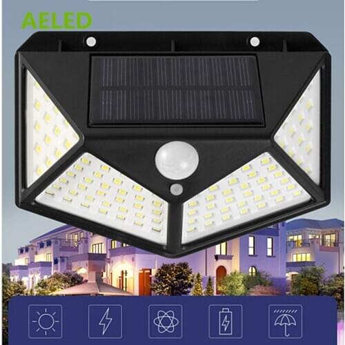 100 LED Solar Light Outdoor Solar Lamp Powered Sunlight Waterproof PIR Motion Sensor Street Light for Wall Garden Decoration