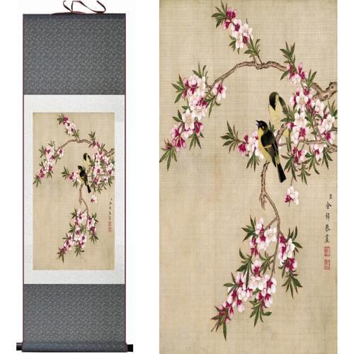Spring Birds and White flowers Painting Home Office Decoration Chinese scroll painting flower painting birds painting