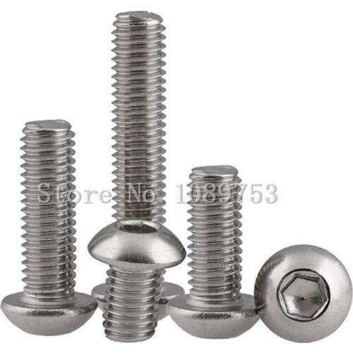 50Pcs M2 M2.5 M3 M4 304 Stainless Steel A2 Round Head Screws Mushroom Hexagon Socket Button Head Screw