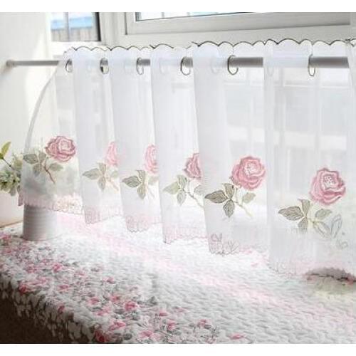 Curtain pastoral embroidered coffee half curtain kitchen curtain partition short cabinet door curtain
