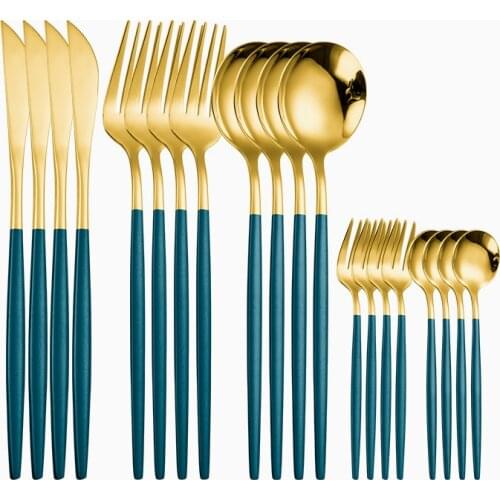 Green Gold Flatware Sets Western Tableware Golden Utensils Set Dinning Kitchen Forks Knives Tea Spoons Cutlery Set Dropshipping