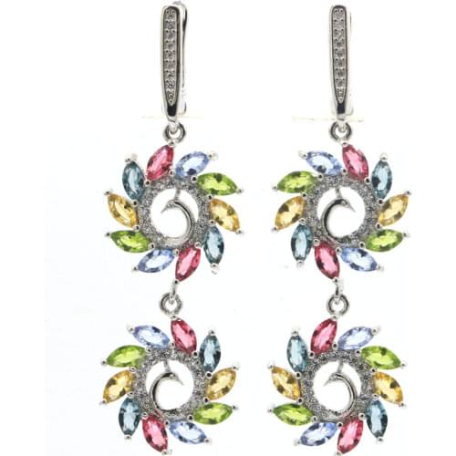 23x21mm Gemstone Earrings for Women Silver Fine Jewelry Created London Blue Topaz Bright Zircon Daily Wear Dating