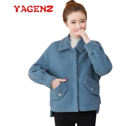 YAGENZ Imitation lambswool Wool Coat Women Tops Short Jacket Autumn and winter clothing Plus size Fashion Woolen Coat Female 550