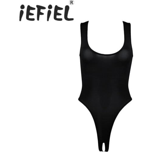 IEFiEL Womens Sexy Lingerie Night Erotic Teddies Bodysuit Sleeveless High Cut Thong Leotard Bodysuit Underwear with Open Crotch