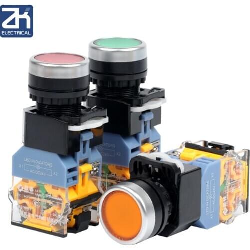 1pc Led Momentary Push Button Switch Mayitr Ac 220v No+nc Start Stop Dpst Switches For Starter Contactor Relay