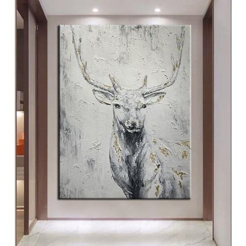 100% Hand Painted Oil Painting Elk Abstract Large Size Hotel Wall Lnterior Decoration Canvas Artwork Art For Living Room Decor