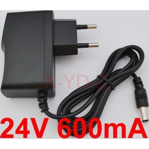 50PCS High quality DC 24V 600mA IC program AC 100V-240V Converter Switching power adapter Supply EU Plug DC 5.5mm x 2.1-2.5mm