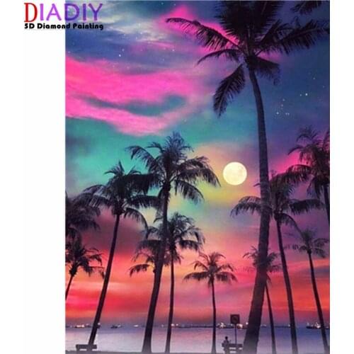 5D DIY Diamond Painting Landscape Full Square Drill Diamond Embroidery Seaside Cross Stitch Sunset Decoration Home