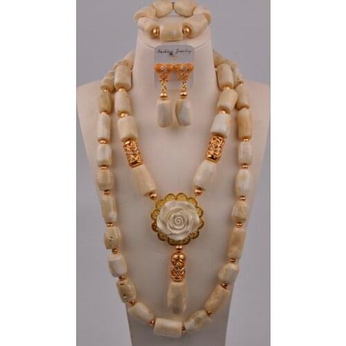 White Nigerian Coral Beads Necklace Costume African Jewelry Set African Wedding Beads Bridal Jewelry Sets 316-D1