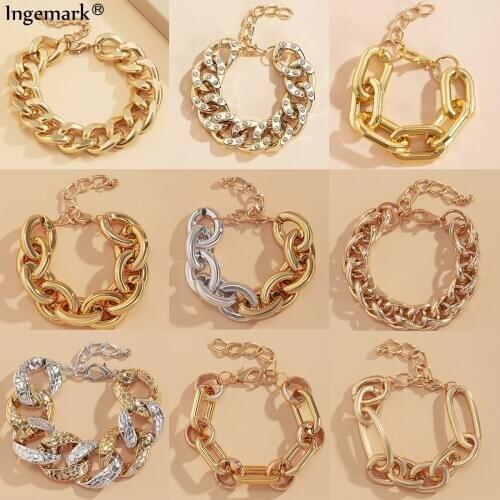 11 Style Exaggerated Punk CCB Chain Bracelet Bangle Women Men Armband Steampunk Cuban Lock Acrylic Bracelets Friend Hand Jewelry