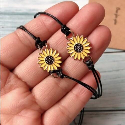 Bracelets for Women Bohemian Sunflower Sun Flower Daisy Bracelet Alloy Adjustable Woven Card Bracelet Charm Bracelets for Women