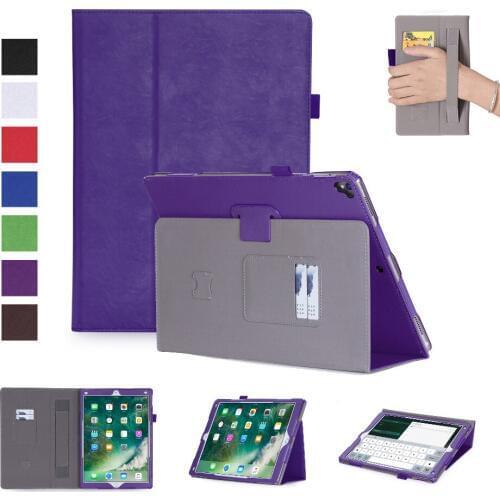 Cowhide Hand Strap PU Leather Cover Magnet Smart Card Holder Stand Funda Capa Coque Case For Apple iPad Pro 12.9 inch 2017/2015