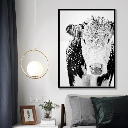 Black and White Poster Highland Cow Animals Wall Art Canvas Painting Minimalism Yak Cow Pictures for Living Room Decoration
