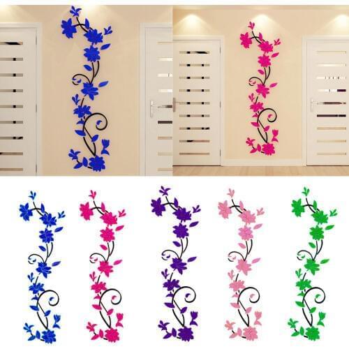 Flowers Crystal Acrylic Removable 3D Wall Sticker Decal Murals Home Wall Decor DIY 9.4x31.5 inch