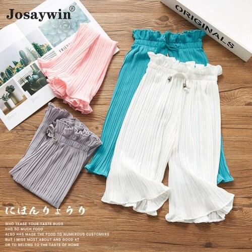 Children Pants for Girls Teenagers Students Wide Leg Pants Elastic Waist Girls Pants Popular Chiffon Straight Trousers