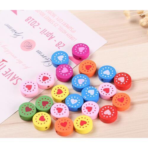 Children Jewelry Wooden Beads Colorful Heart Round Wood Beads DIY Multicolor Jewelry Making Accessories 15mm 20PCS/Pack