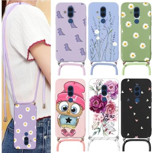 For Huawei Mate 20 Lite Chain Necklace Strap Cord Lanyard Silicone Cover For Huawei Mate20Lite Mate20 Lite Flowers Bumper Shell
