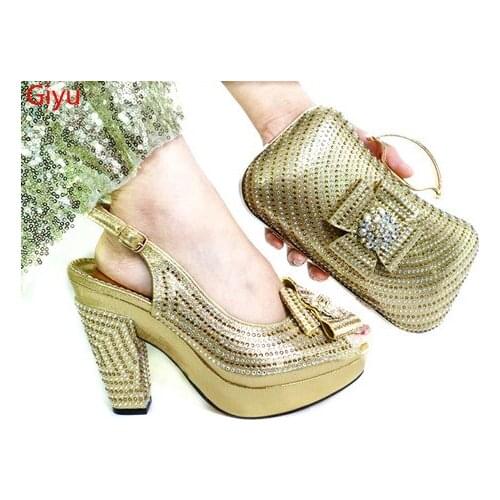 Doershow Italian gold Shoes and Bags To Match Set Nigerian Shoes and Matching Bag African Wedding Shoes and Bag Set! SLP1-24