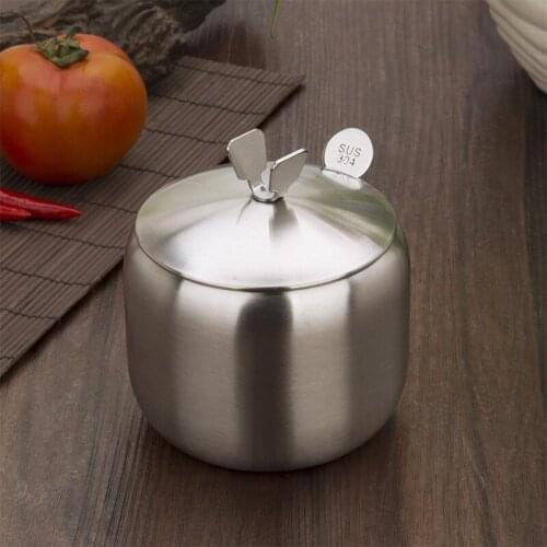 Stainless Steel Seasoning Can with Spoon Sugar Box Kitchen Tool Salt Pepper Pot BBQ Condiment Cruet Storage Spice Jar Bottle