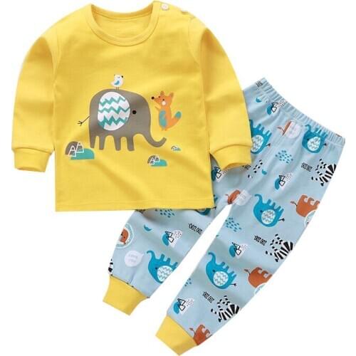 Cotton Childrens Underwear Pajamas Long Johns Sleepwear Long Sleeve Shirts + Pants Infant Autumn Baby Boys Girls Clothes Set