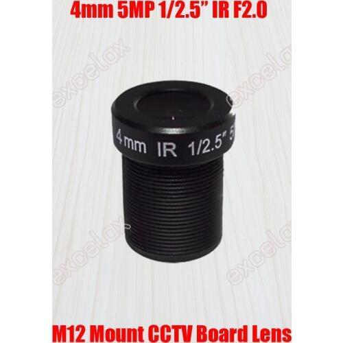 5MP 1/2.5" 4mm F2.0 Fixed Iris IR MTV CCTV Board Lens M12 Mount Interface for 3MP 4MP 5 Megapixel Security Analog IP Camera