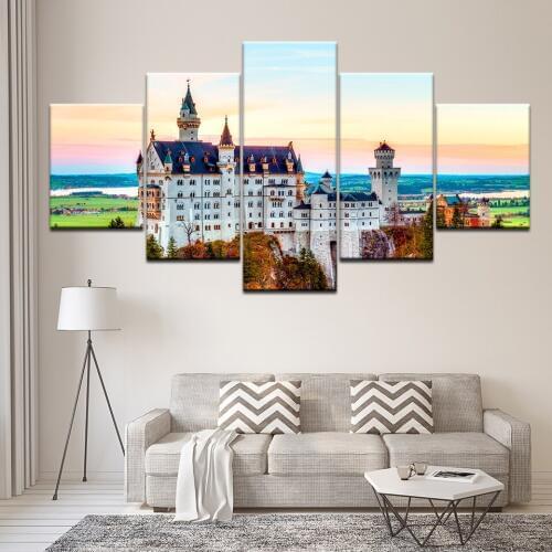 Canvas Painting Colorful castle 5 Pieces Wall Art Painting Modular Wallpapers Poster Print Childrens room Home Decor