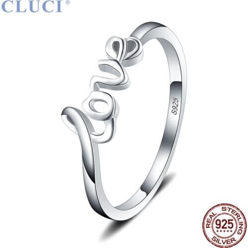 CLUCI Simple 925 Sterling Silver Love Letter Ring Jewelry for Engagement Anniversary Valentine Gift Ring for Women DR1021SB