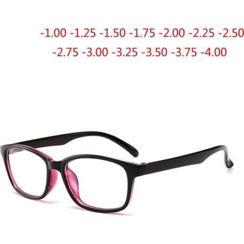 -1.0 -1.25 -1.5 -1.75 To -4.0 Square Myopia Glasses With Degree Women Men Short-sight Eyewear Outer Black Inner Purple Frame