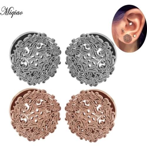 Miqiao 2pcs Explosive New Product Stainless Steel Hollow Frosted Pulley Ear Expansion 6mm-16mm Exquisite Body Piercing Jewelry