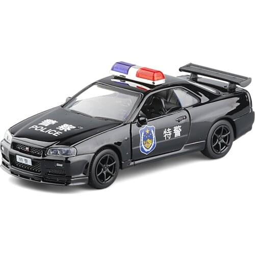 1:36 alloy pull back GTR34 sports car model,childrens classic metal toy,high-simulation collection ornaments,free shipping