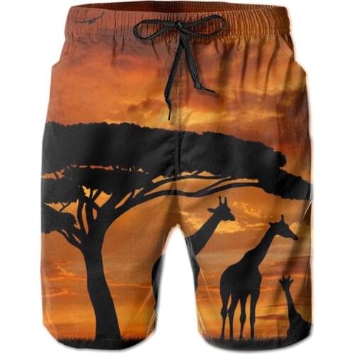 Mens Swim Trunks Sun-Giraffe Swimtrunks Beachwear Drawstring Elastic Waist Surfing Summer Beach Shorts Mesh Lining