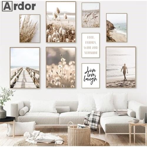 Bridge Beach Wave Canvas Painting Bunny Tail Grass Landscape Poster Reed Dandelion Wall Art Print Nordic Wall Picture Home Decor