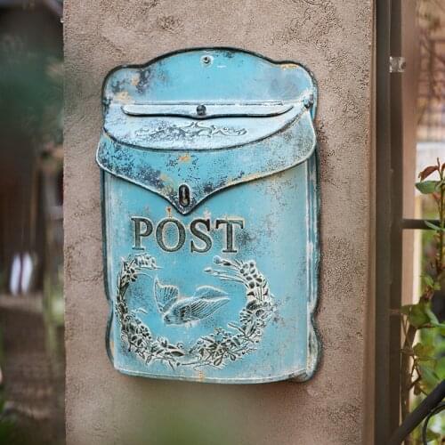 Outdoor wrought iron wall-mounted mail box villa retro post box wall hanging letter box post box postcard box mailbox