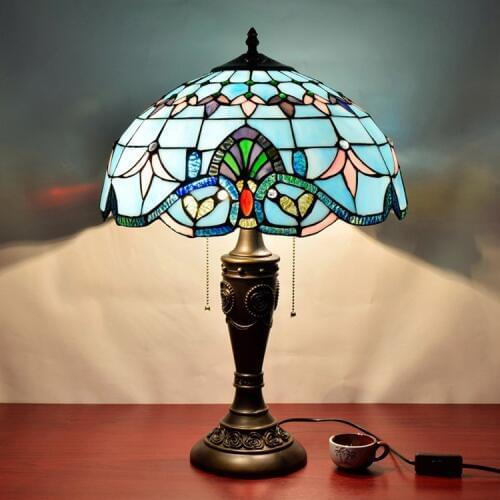 16Inch Baroque Tiffany Table Lamp Country Style Stained Glass Lamp for Bedroom Bedside Lamp E27 110-240V